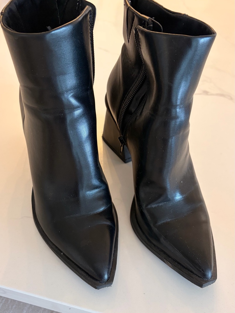 Black Pointed Toe Block Heel Ankle Boots 4.5
